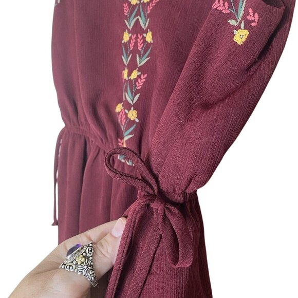 Boho Embroidered Fit & Flare Dress • My Michelle L • Maroon Festival - Picture 4 of 5